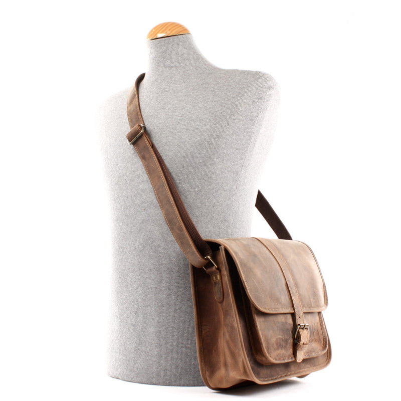 Leconi Umhängetasche Schultertasche Freizeittasche Büffelleder vintage braun LE3062 Verkauf