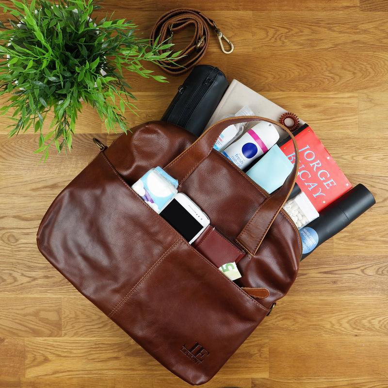 Leconi Schultertasche Henkeltasche Shopper Handtasche Damen Leder braun LE0059 Hotsell