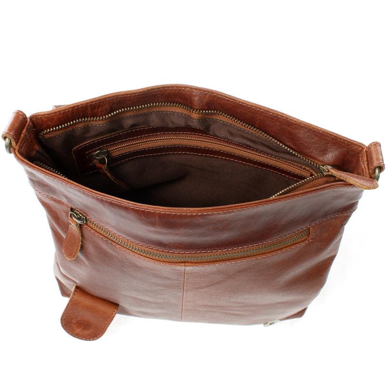 Leconi Umhängetasche Ledertasche Damen Schultertasche Leder braun LE3073 Schlussverkauf