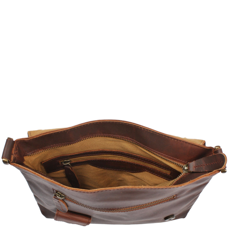 Leconi Umhängetasche Ledertasche Schultertasche Leder braun LE3027 Fabrikverkauf