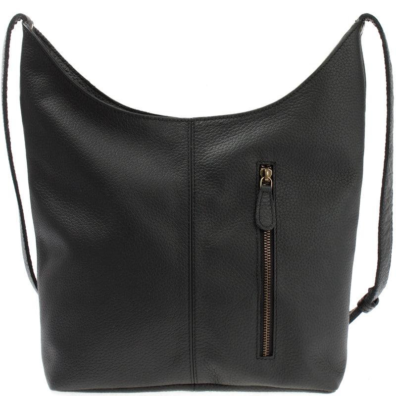 Leconi mittlere Umhängetasche Schultertasche Beuteltasche Damentasche Leder schwarz LE0072 Meist gekauft