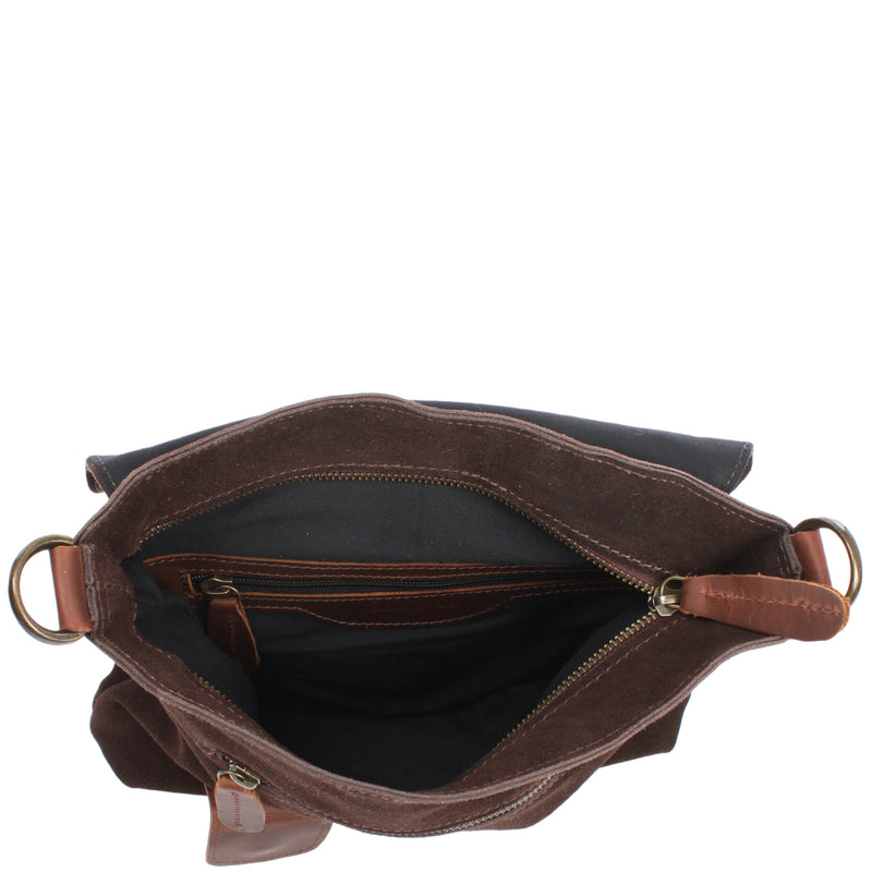 Leconi Umhängetasche Ledertasche Damen Schultertasche Wildleder dunkelbraun LE3027 Fabrik Onlineshop