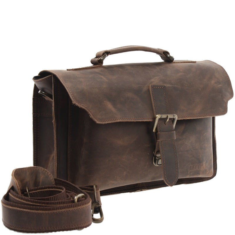 Leconi kleine Umhängetasche Schultertasche Damen Herren Leder schlamm LE3023 Blitzangebot