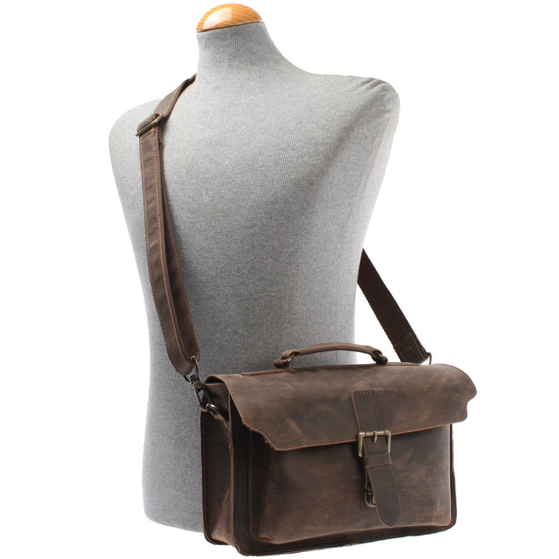 Leconi kleine Umhängetasche Schultertasche Damen Herren Leder schlamm LE3023 Blitzangebot