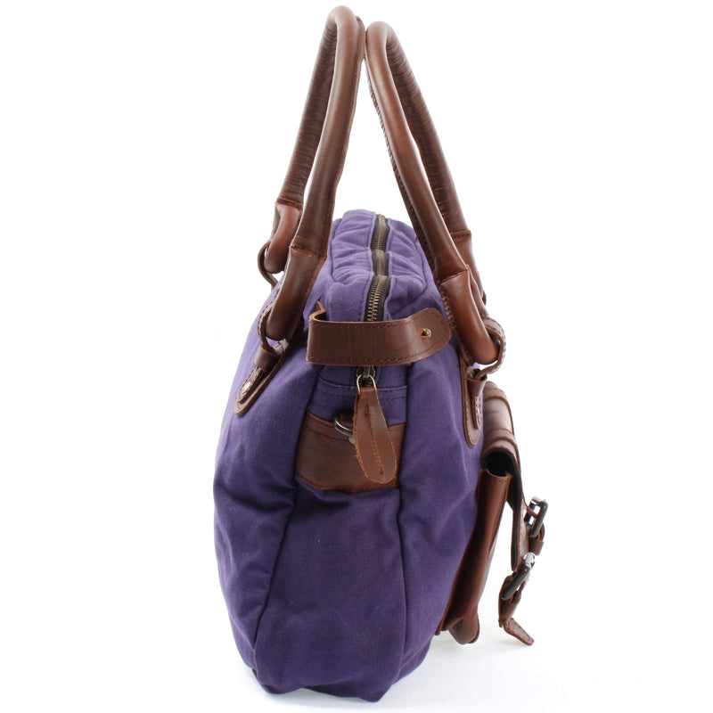 Leconi Schultertasche Henkeltasche Damentasche Handtasche Leder Canvas lila LE0050 Neuheiten