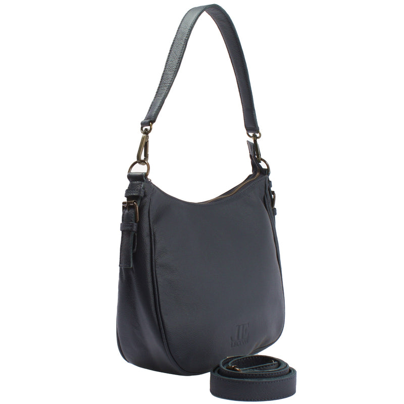 Leconi Schultertasche Ledertasche Damentasche Leder navy LE0063 Sonderangebote