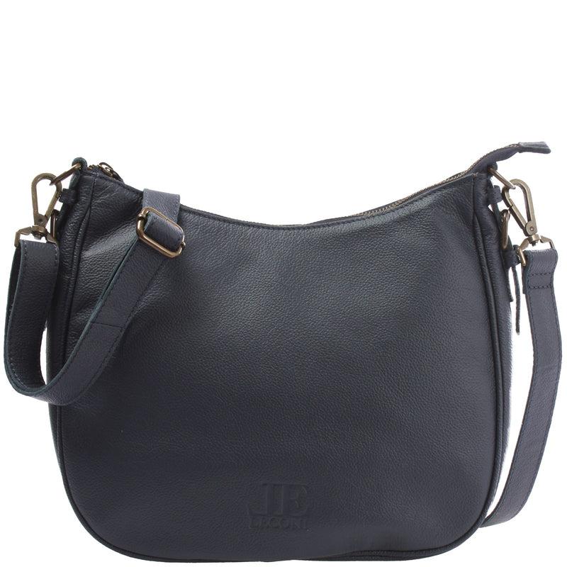Leconi Schultertasche Ledertasche Damentasche Leder navy LE0063 Sonderangebote