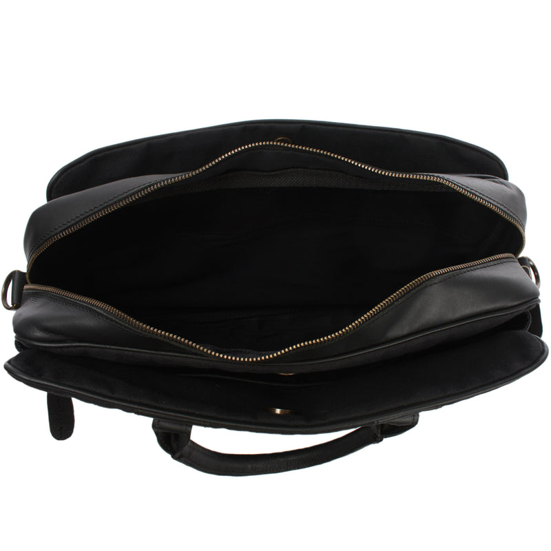 Leconi Aktentasche Handgepäck Trolleytasche Canvas Leder schwarz LE3066 Super Sparpreis