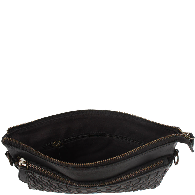 Leconi kleine Umhängetasche Schultertasche Damentasche Clutch Leder schwarz LE3081 Letzte 3 Tage