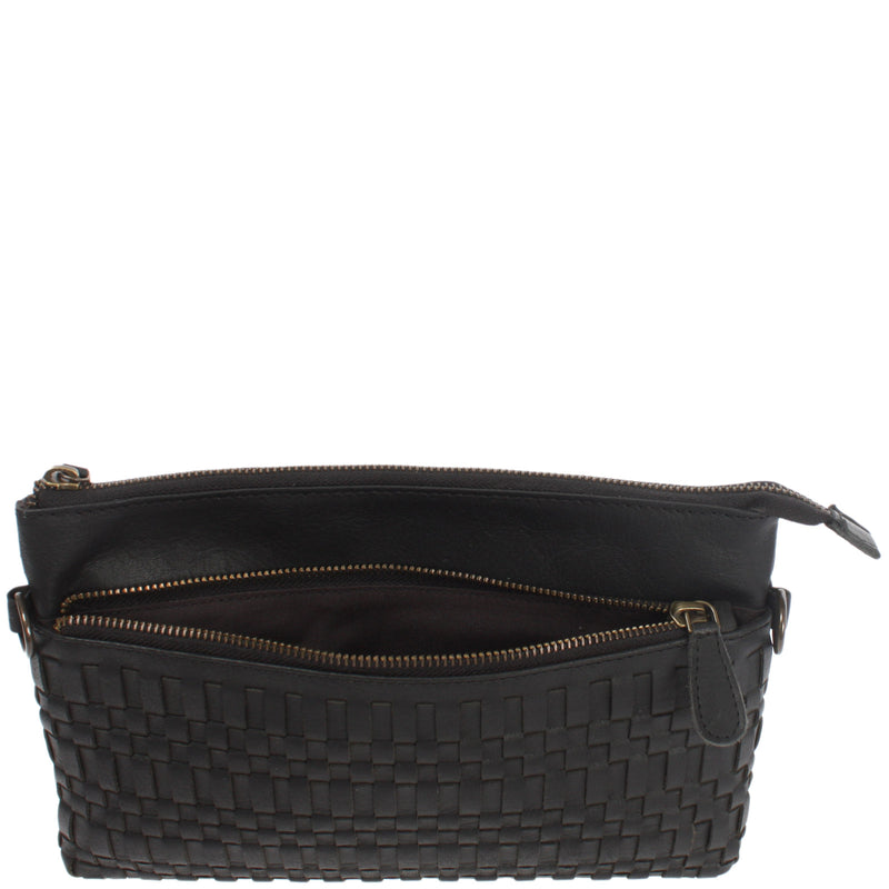 Leconi kleine Umhängetasche Schultertasche Damentasche Clutch Leder schwarz LE3081 Letzte 3 Tage