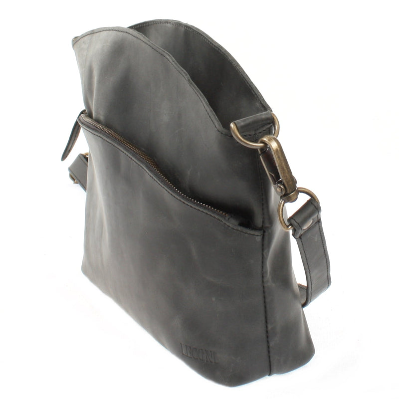 Leconi Umhängetasche Schultertasche Damen Freizeittasche Leder grau LE3050 Fabrikpreis