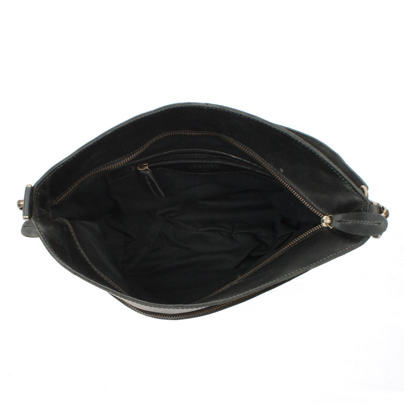 Leconi Umhängetasche Schultertasche Damen Freizeittasche Leder grau LE3050 Fabrikpreis