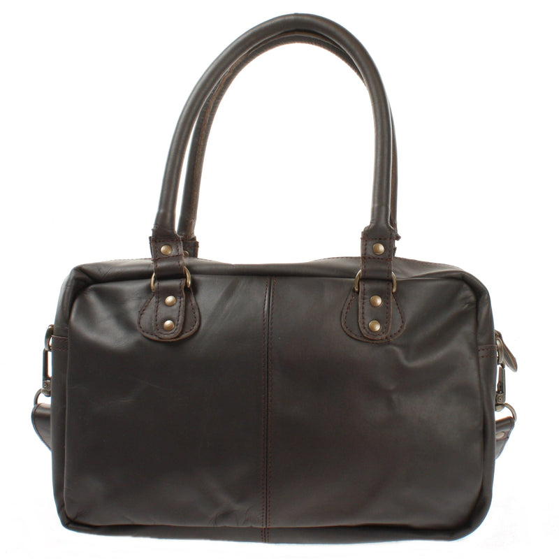 Leconi Schultertasche Handtasche Henkeltasche Damen Leder dunkelbraun LE0046 Sonderangebot