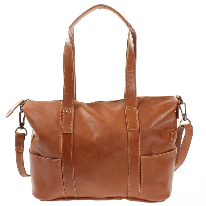Leconi Shopper Schultertasche Henkeltasche Leder cognac LE0034 Rabatt