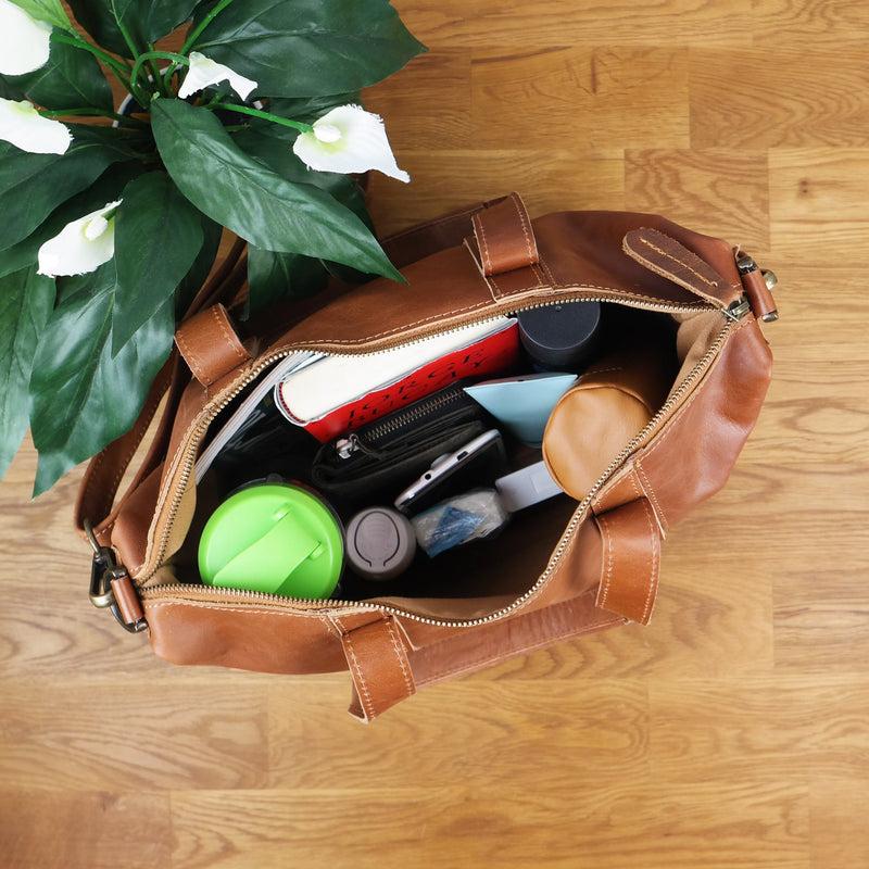 Leconi Shopper Schultertasche Henkeltasche Leder cognac LE0034 Rabatt