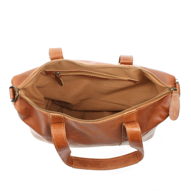 Leconi Shopper Schultertasche Henkeltasche Leder cognac LE0034 Rabatt