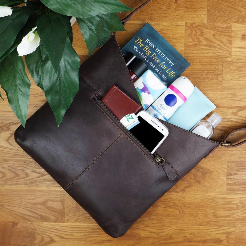 Leconi Schultertasche Damentasche Handtasche Leder dunkelbraun LE0065 Flash Sale