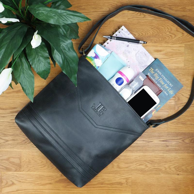Leconi Umhängetasche Ledertasche Damen Schultertasche Leder dunkelgrau LE0066 Online Shopping