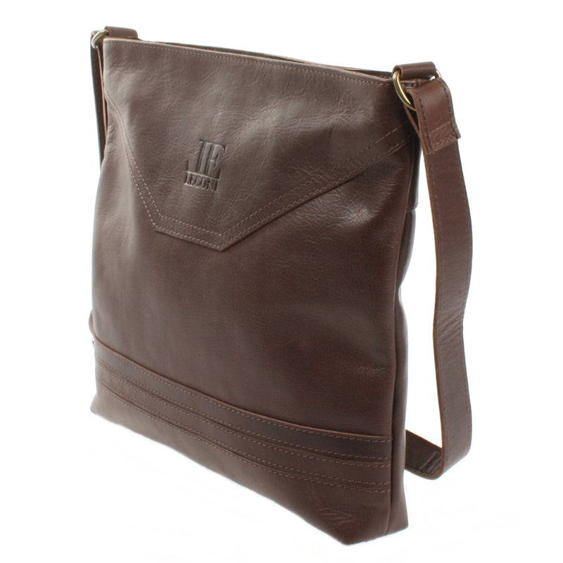 Leconi Umhängetasche Ledertasche Damen Schultertasche Leder dunkelbraun LE0066 Exklusivangebot