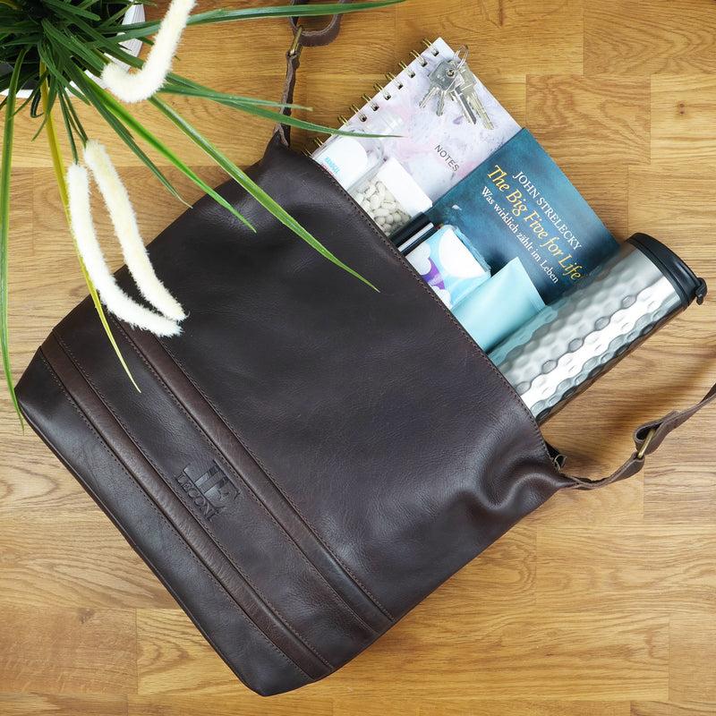 Leconi Umhängetasche Beuteltasche Ledertasche Damentasche Leder dunkelbraun LE0064 Preisnachlass