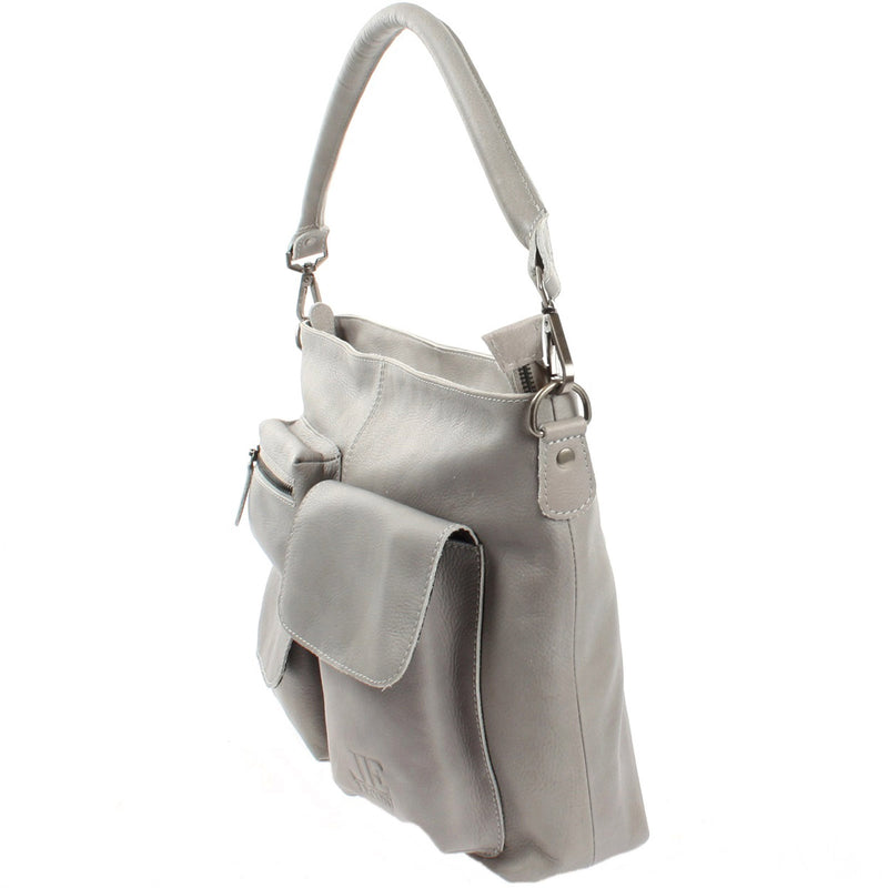 Leconi Schultertasche Umhängetasche Ledertasche Leder Damen hellgrau LE0062 Saisonschlussverkauf