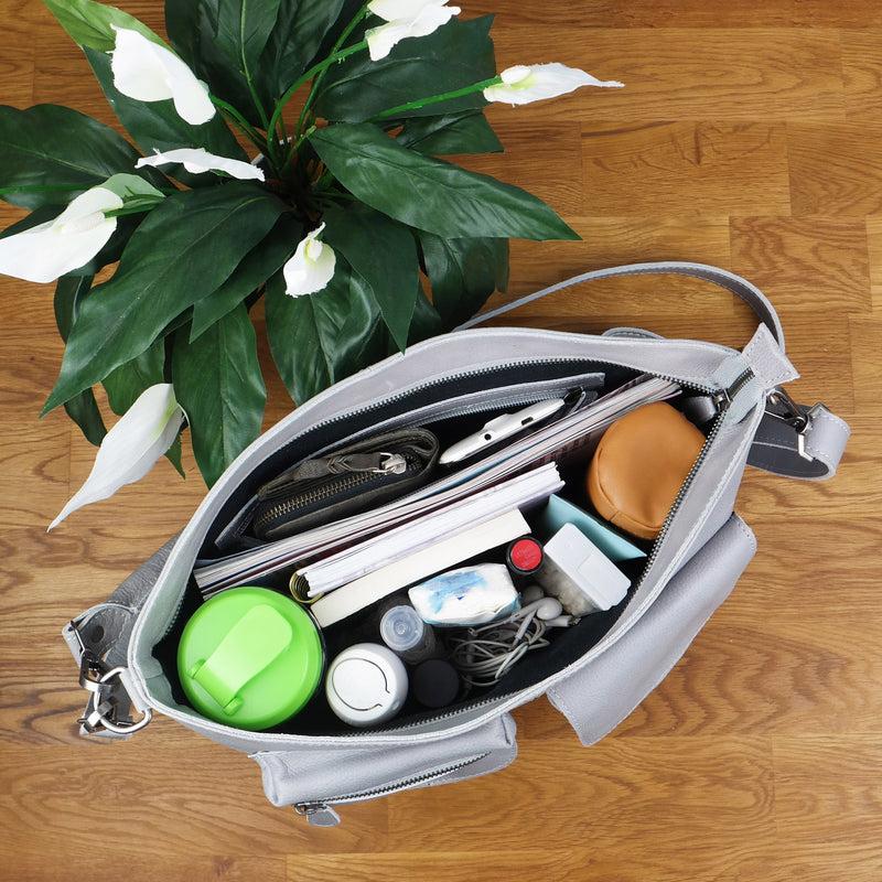 Leconi Schultertasche Umhängetasche Ledertasche Leder Damen hellgrau LE0062 Saisonschlussverkauf