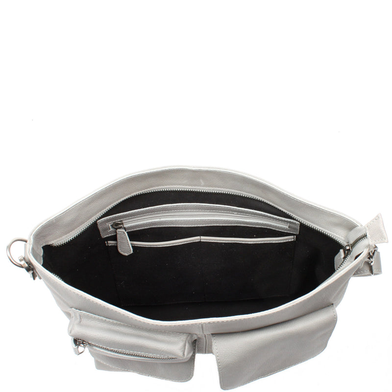 Leconi Schultertasche Umhängetasche Ledertasche Leder Damen hellgrau LE0062 Saisonschlussverkauf