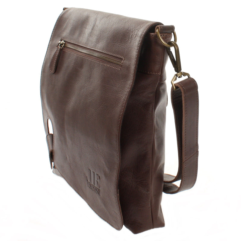 Leconi Umhängetasche Ledertasche Damen Schultertasche Leder dunkelbraun LE3073 Black Friday