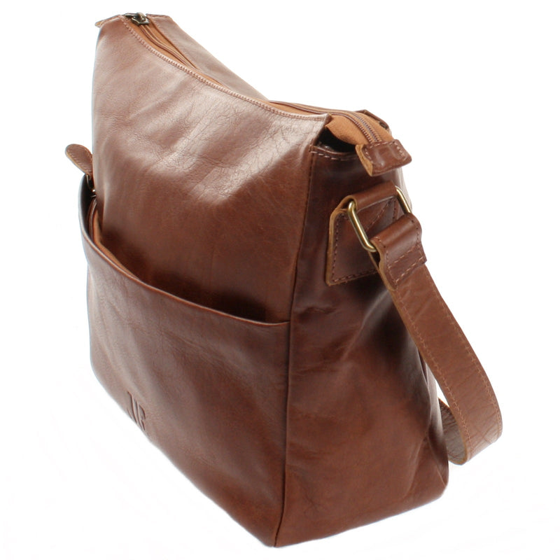 Leconi Umhängetasche Ledertasche Damen Herren Schultertasche Leder braun LE0067 Weihnachtsangebot