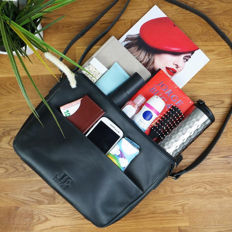 Leconi Umhängetasche Ledertasche Damen Herren Schultertasche Leder dunkelgrau LE0067 Osterangebot