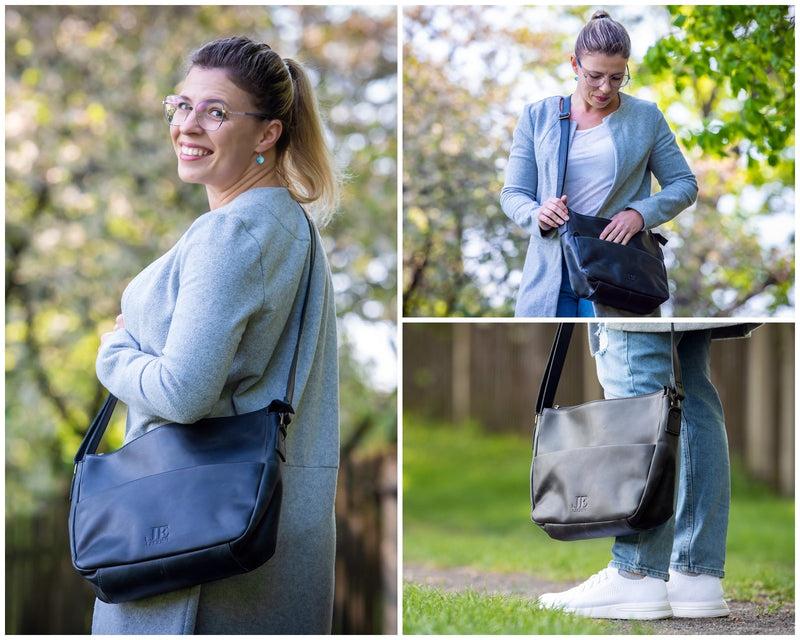 Leconi Umhängetasche Ledertasche Damen Herren Schultertasche Leder dunkelgrau LE0067 Osterangebot