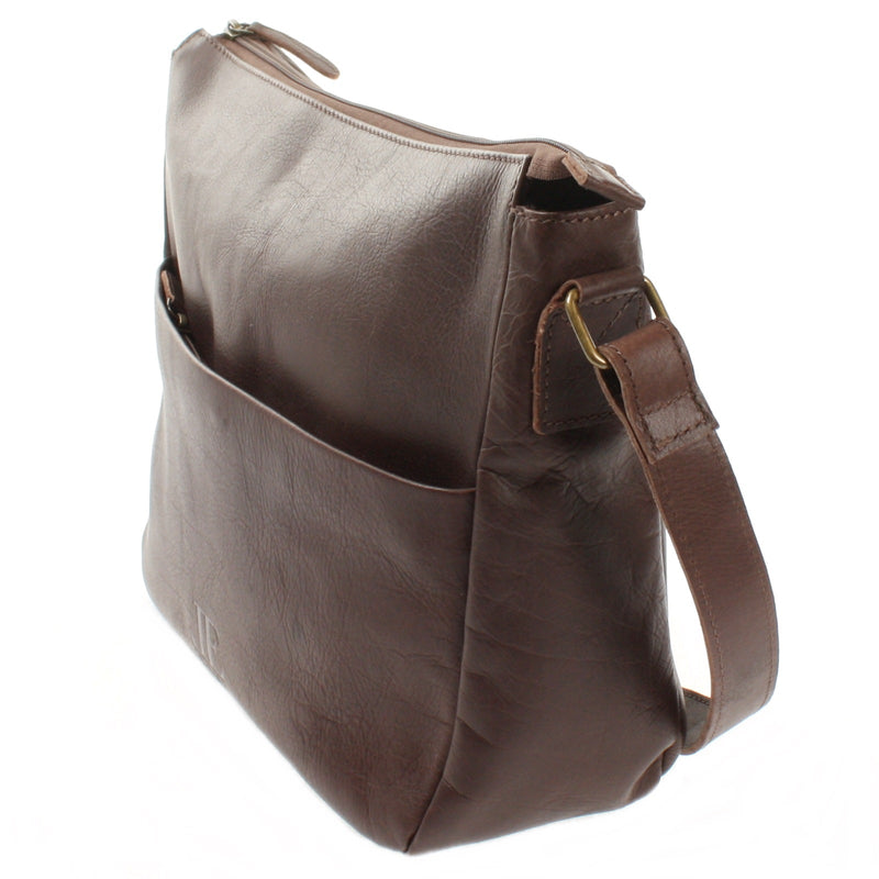 Leconi Umhängetasche Ledertasche Damen Herren Schultertasche Leder dunkelbraun LE0067 Muttertagsangebot