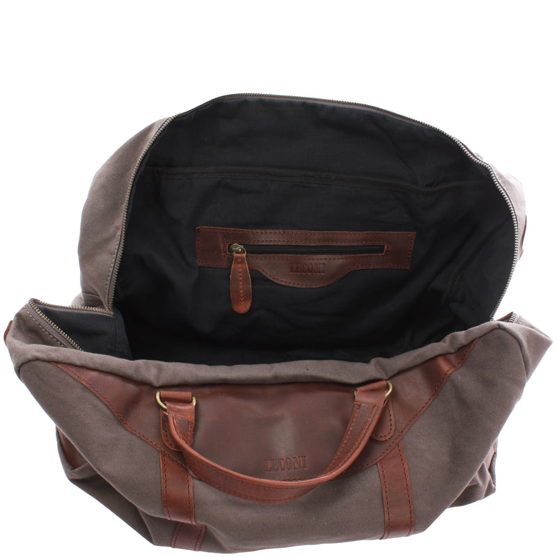 Leconi kleine Reisetasche Handgepäck Canvas Leder grau LE2009 Jubiläumsangebot