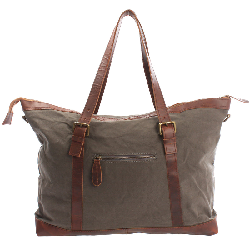 Leconi Weekender Reisetasche Shopper Damen Herren Leder Canvas grau LE2013 Lagerräumung