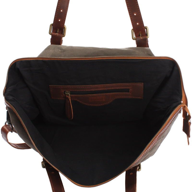 Leconi Weekender Reisetasche Shopper Damen Herren Leder Canvas grau LE2013 Lagerräumung