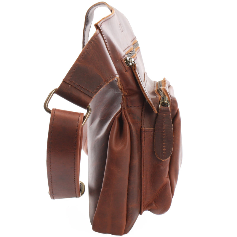 Leconi Umhängetasche Schultertasche Crossbag Damen Herren Leder braun LE3015 Top Angebot