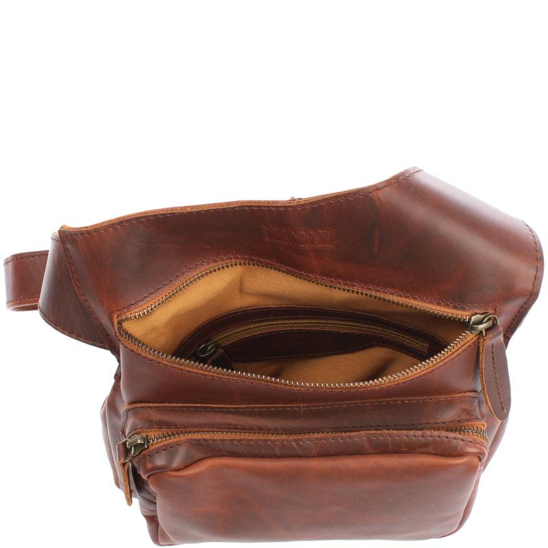 Leconi Umhängetasche Schultertasche Crossbag Damen Herren Leder braun LE3015 Top Angebot