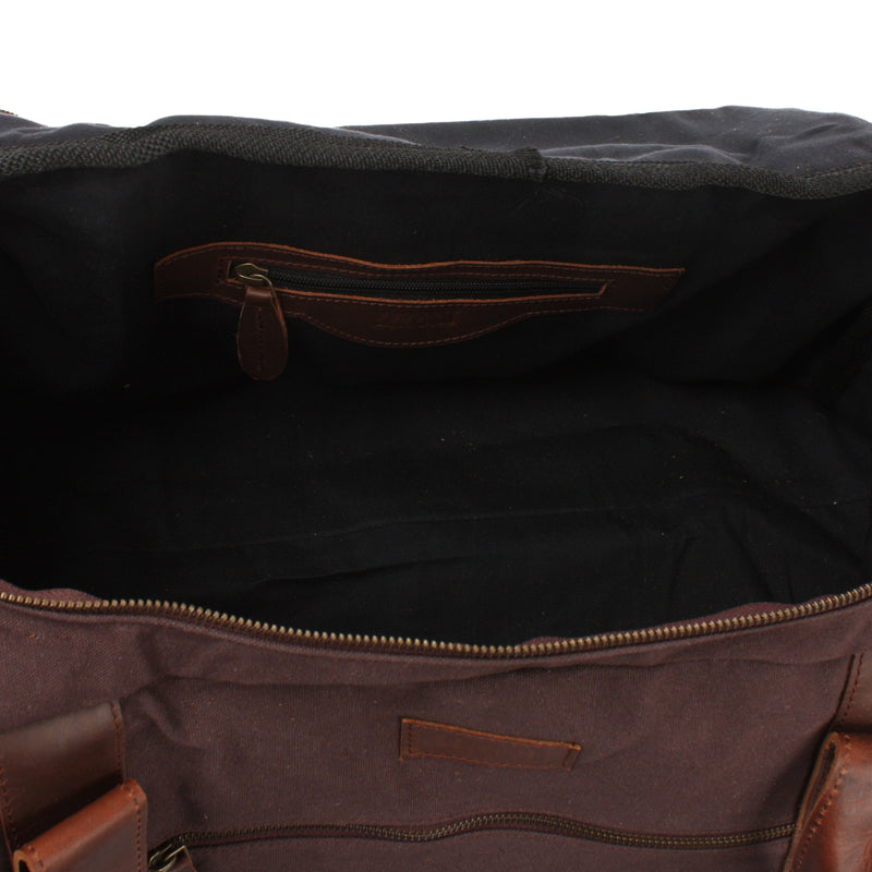 Leconi Weekender Sporttasche Reisetasche Damen Herren Leder Canvas mokka LE2014 Neueste Mode