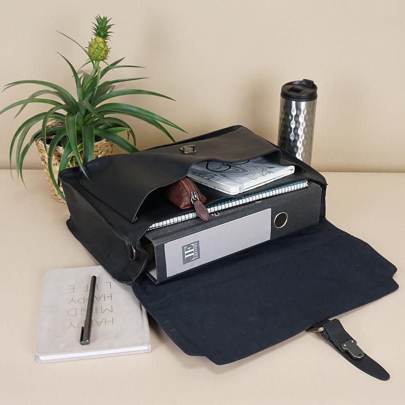 Leconi Aktentasche Businesstasche Messenger Bag Vintage Leder schwarz LE3008 Online Outlet