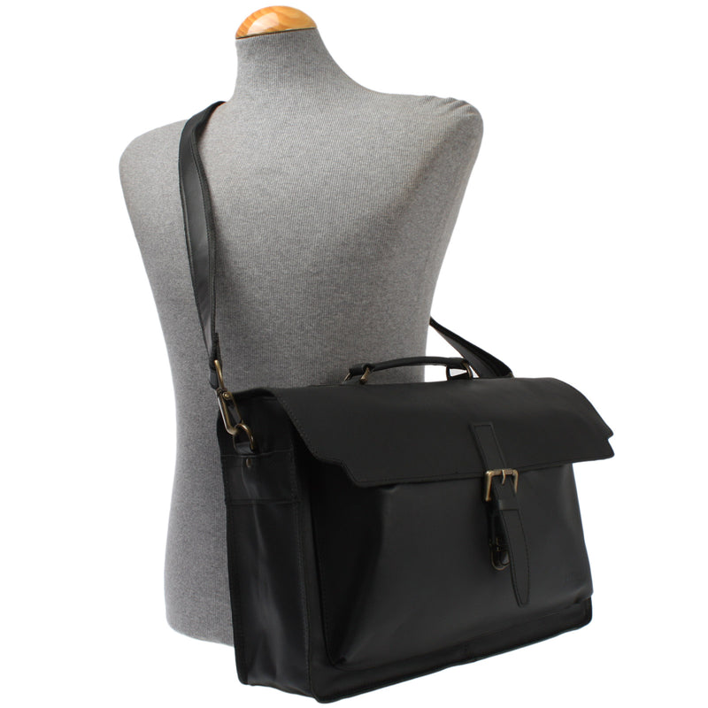 Leconi Aktentasche Businesstasche Messenger Bag Vintage Leder schwarz LE3008 Online Outlet