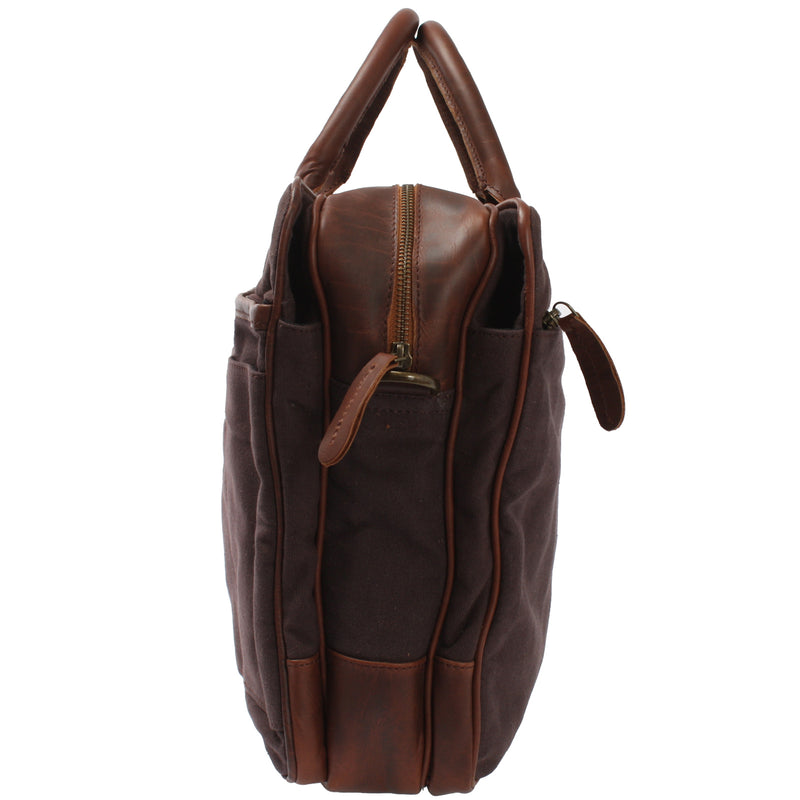 Leconi Aktentasche Arbeitstasche Bürotasche Canvas Leder mokka LE3066 Zeitlich begrenztes Angebot