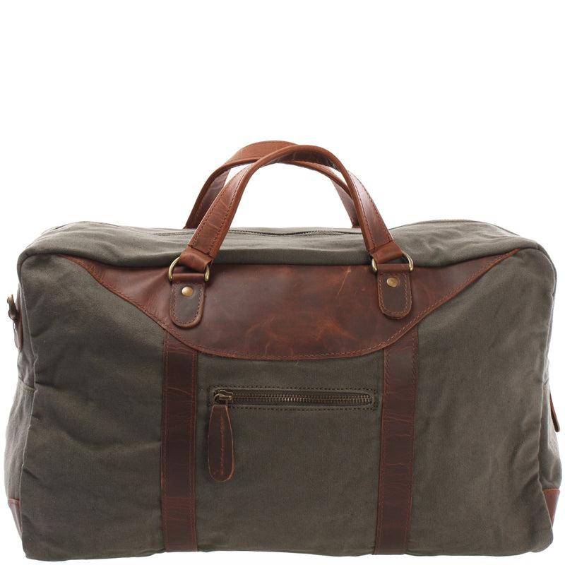 Leconi kleine Reisetasche Weekender Canvas Leder grün LE2009 Exklusive Angebote