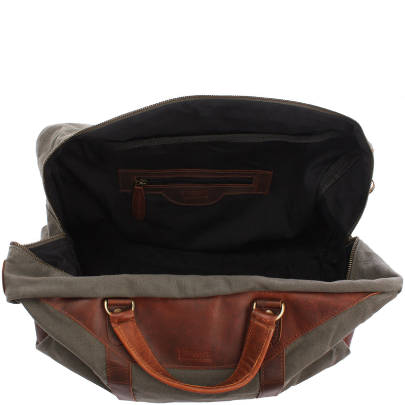 Leconi kleine Reisetasche Weekender Canvas Leder grün LE2009 Exklusive Angebote