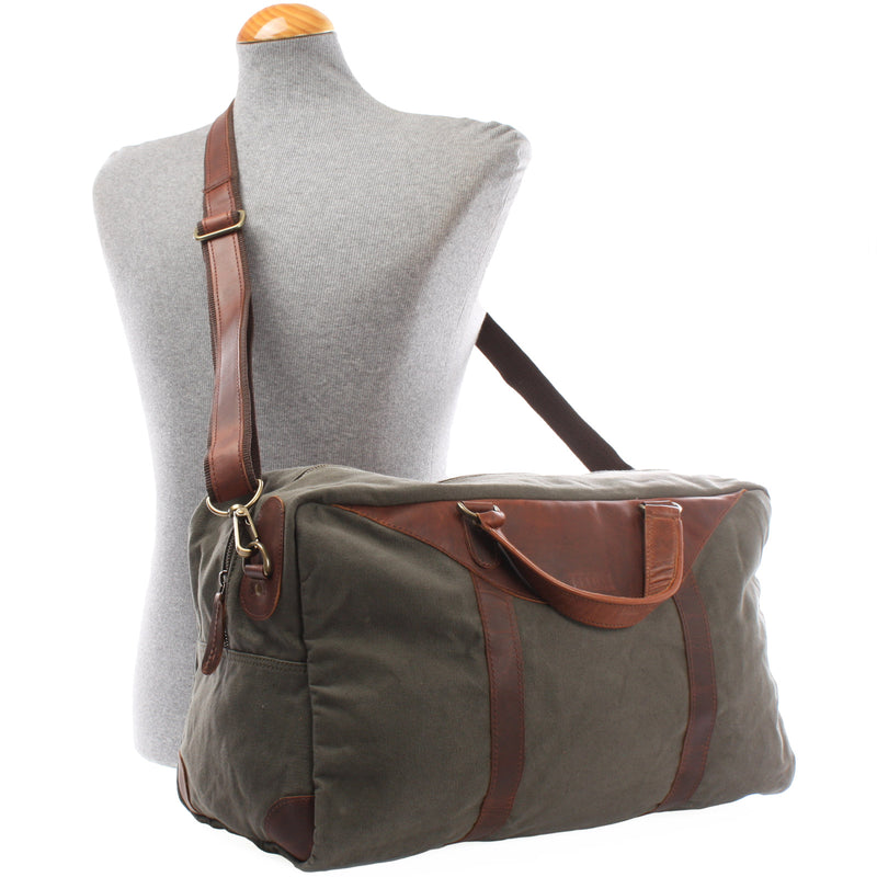 Leconi kleine Reisetasche Weekender Canvas Leder grün LE2009 Exklusive Angebote