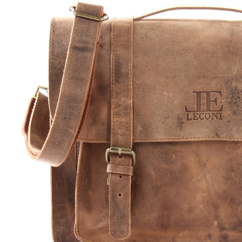 Leconi Messenger Bag Aktentasche Damen Herren Leder vintage braun LE3055 Blitzangebot