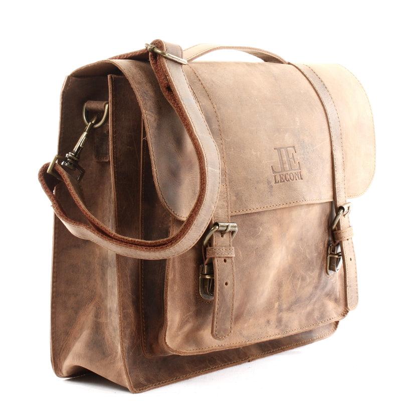 Leconi Messenger Bag Aktentasche Damen Herren Leder vintage braun LE3055 Blitzangebot