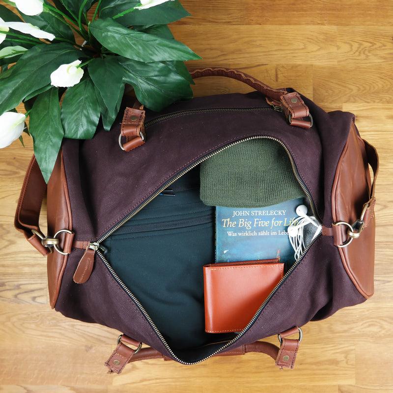 Leconi Weekender Reisetasche Sporttasche vintage Leder Canvas mokka LE2004 Neuheiten