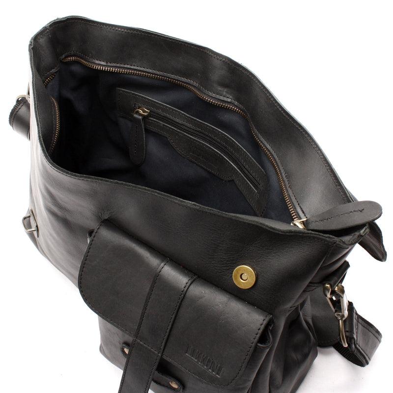 Leconi Messenger Bag Collegetasche DIN A4 Kuriertasche Leder schwarz LE3032 Saisonale Angebote