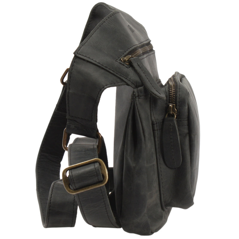 Leconi Umhängetasche Schultertasche Crossbag Damen Herren Leder grau LE3015 Räumungsverkauf