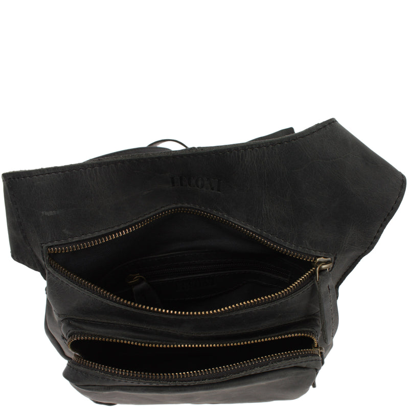 Leconi Umhängetasche Schultertasche Crossbag Damen Herren Leder grau LE3015 Räumungsverkauf